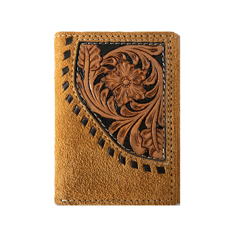 Ariat Other Ariat Men's Trifold Rough Out Floral Overlay Tan Wallet