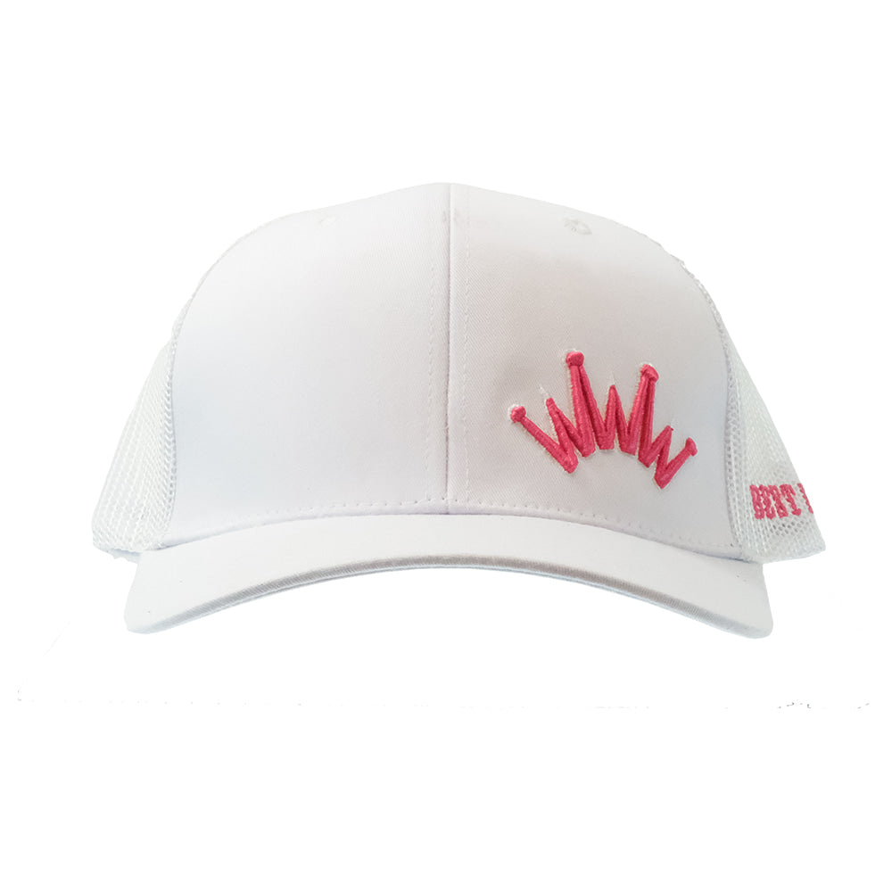 Best Ever Pads Hats Best Ever Pads White Trucker Cap with Pink Puff Logo