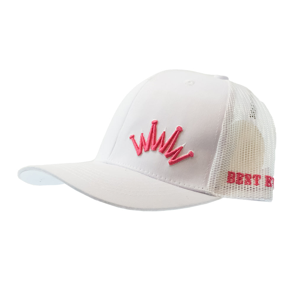 Best Ever Pads Hats Best Ever Pads White Trucker Cap with Pink Puff Logo