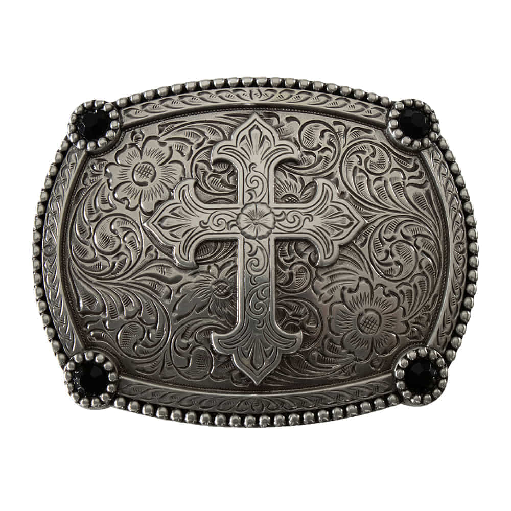 Blazin Roxx Other Blazin Roxx Silver Cross Buckle with Four Black Stones