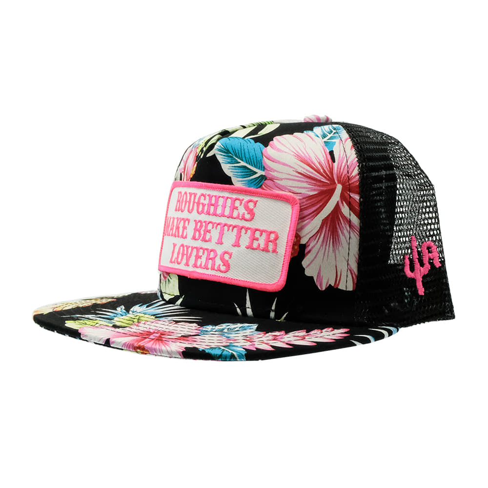 Cactus Alley Hat Co Hats Cactus Alley Hat Co Pink and White Patch Black Floral Snapback Cap