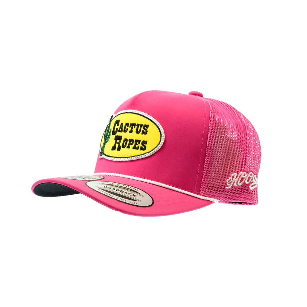 Cactus Ropes Hats Hooey-Cactus 5 Panel Pink Trucker Cap With Yellow Black Oval Patch