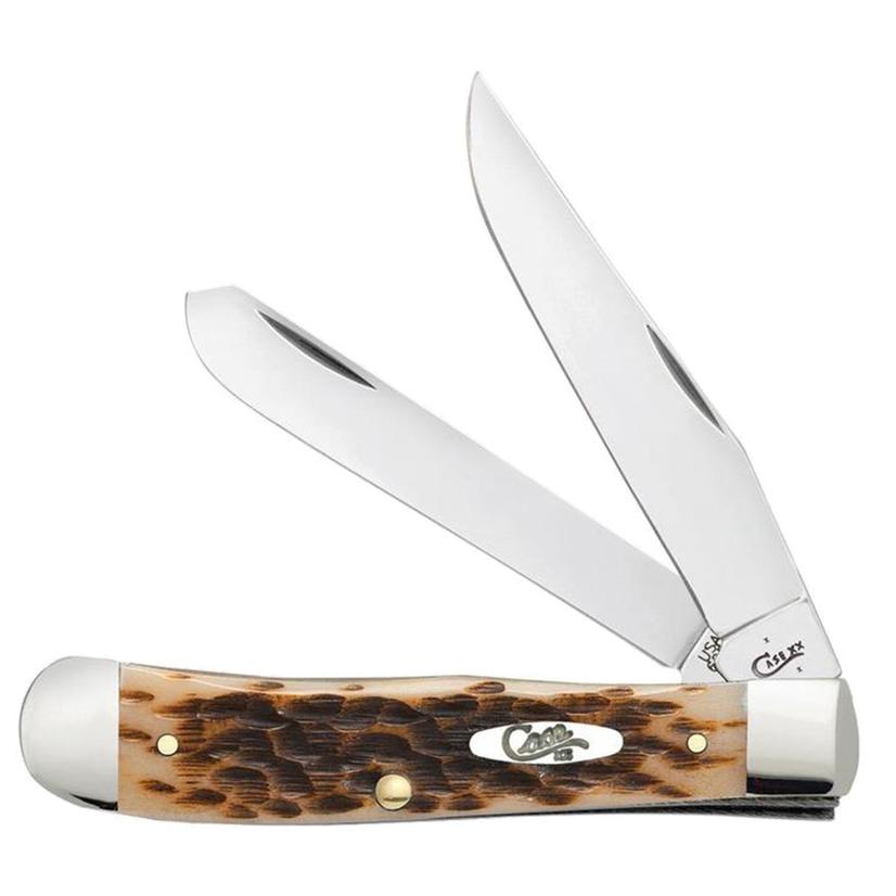Case Knives Amberbone Case Peach Seed Amberbone Trapper Folding Knife