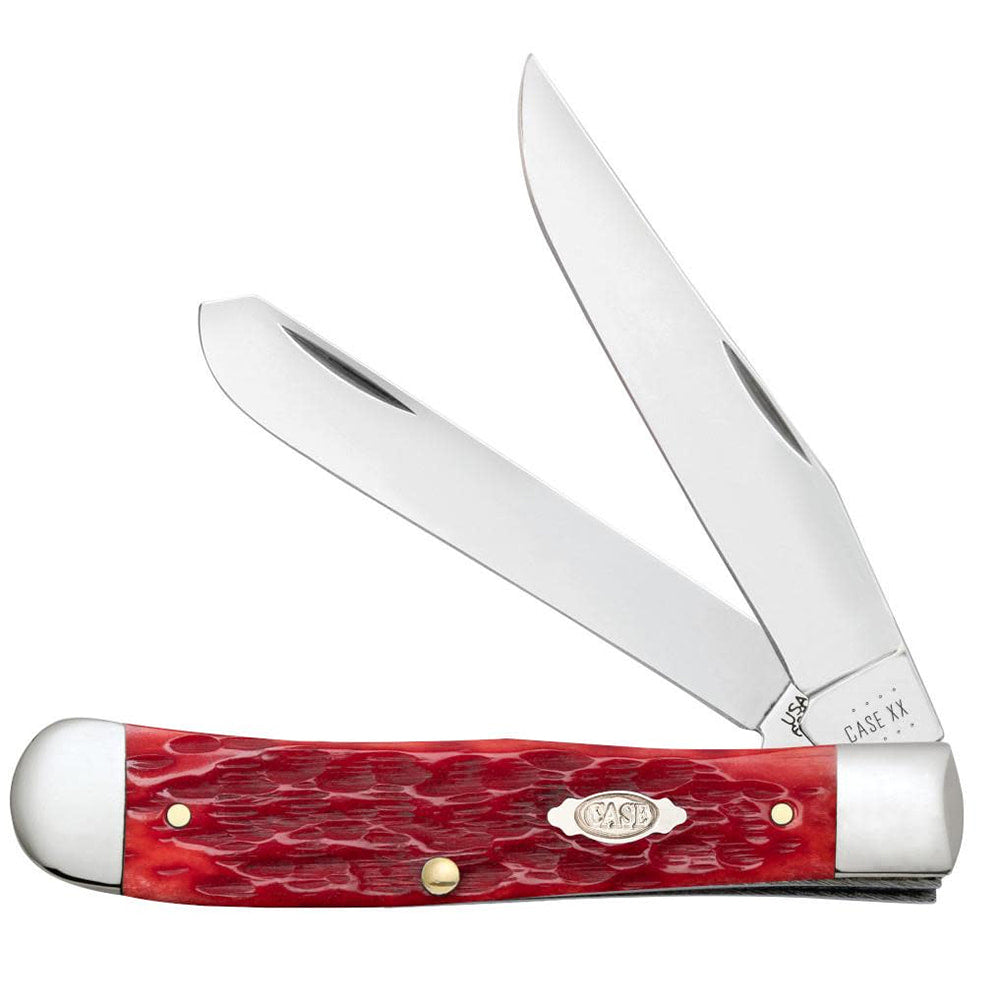 Case Knives Case Peach Seed Jig Dark Red Bone Carbon Steel Trapper with Pocket Clip