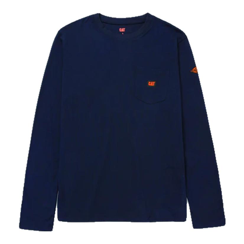 Cat Apparel CAT FR Logo Pocket Long Sleeve Men's Navy Tee