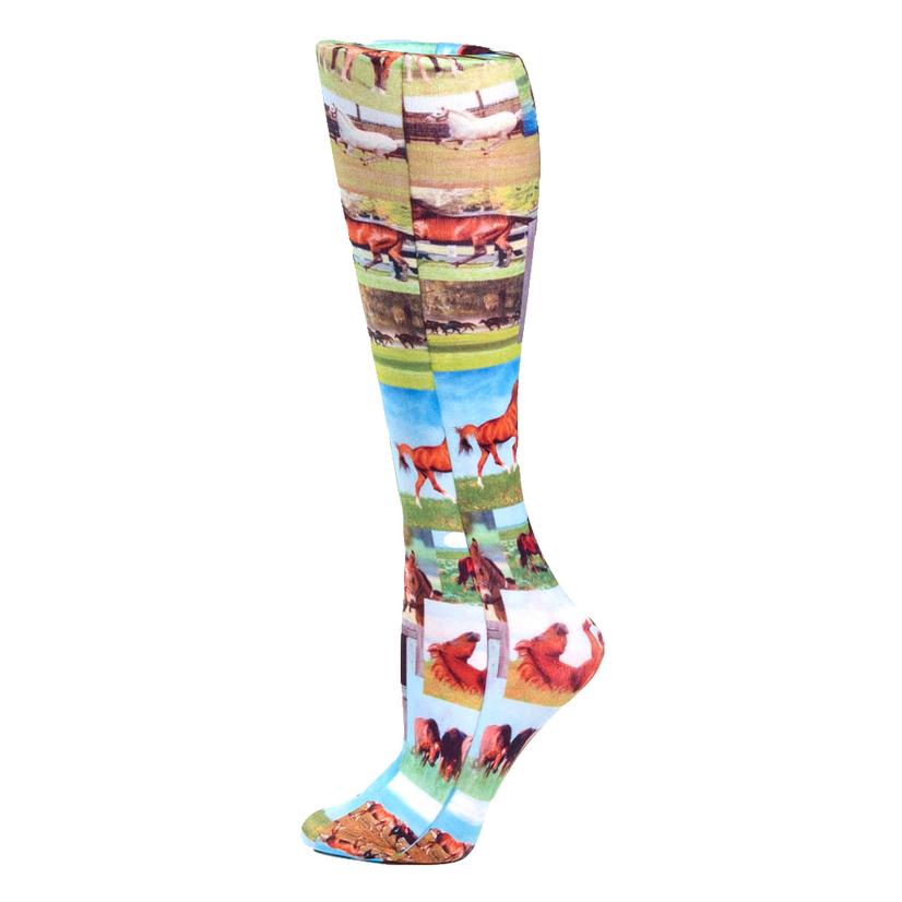 Celeste Stein Design Apparel OSFA / MULTI Celeste Stein Designs Horse Collage 18" Trouser Sock