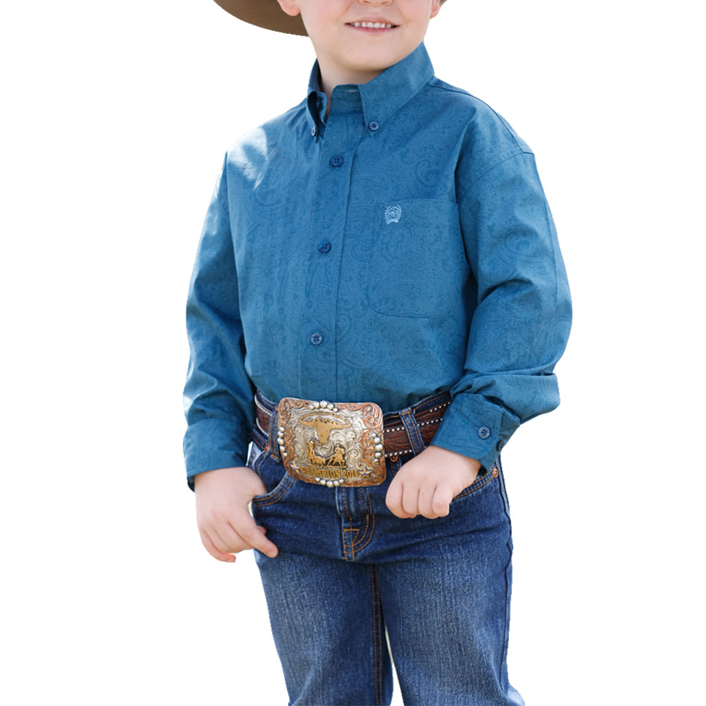Cinch Apparel Boys Paisly Long Sleeve Button Down