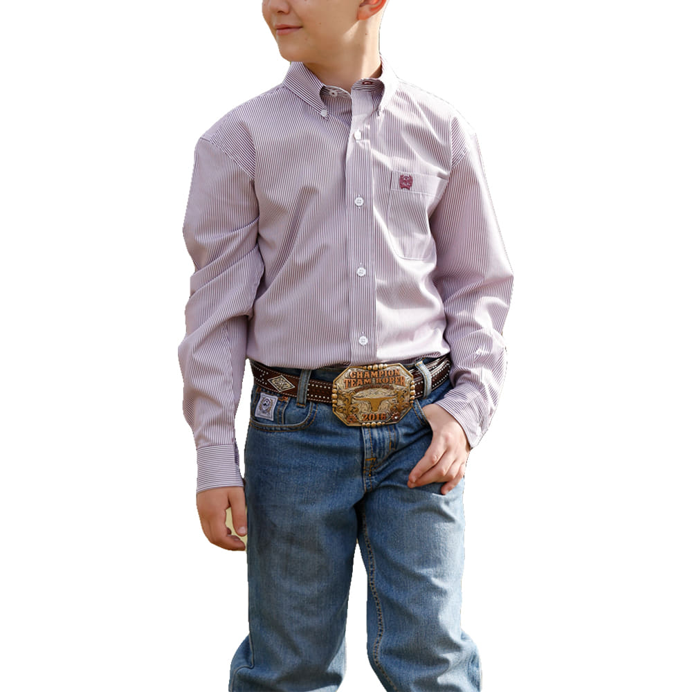 Cinch Apparel Boys Tencel Stripe Long Sleeve Button Down