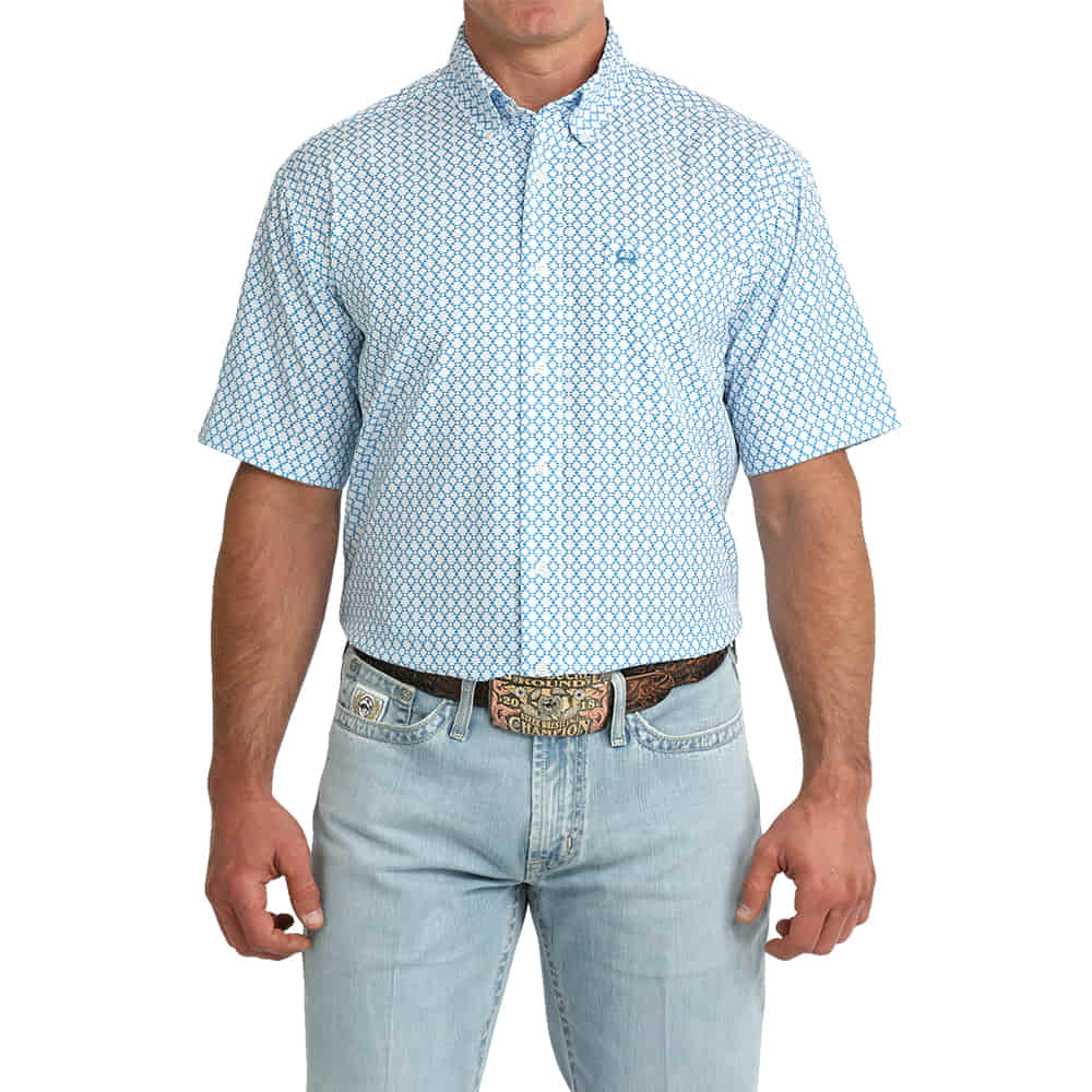 Cinch Apparel Cinch Arenaflex Short Sleeve Men's Button-Down Shirt in Blue