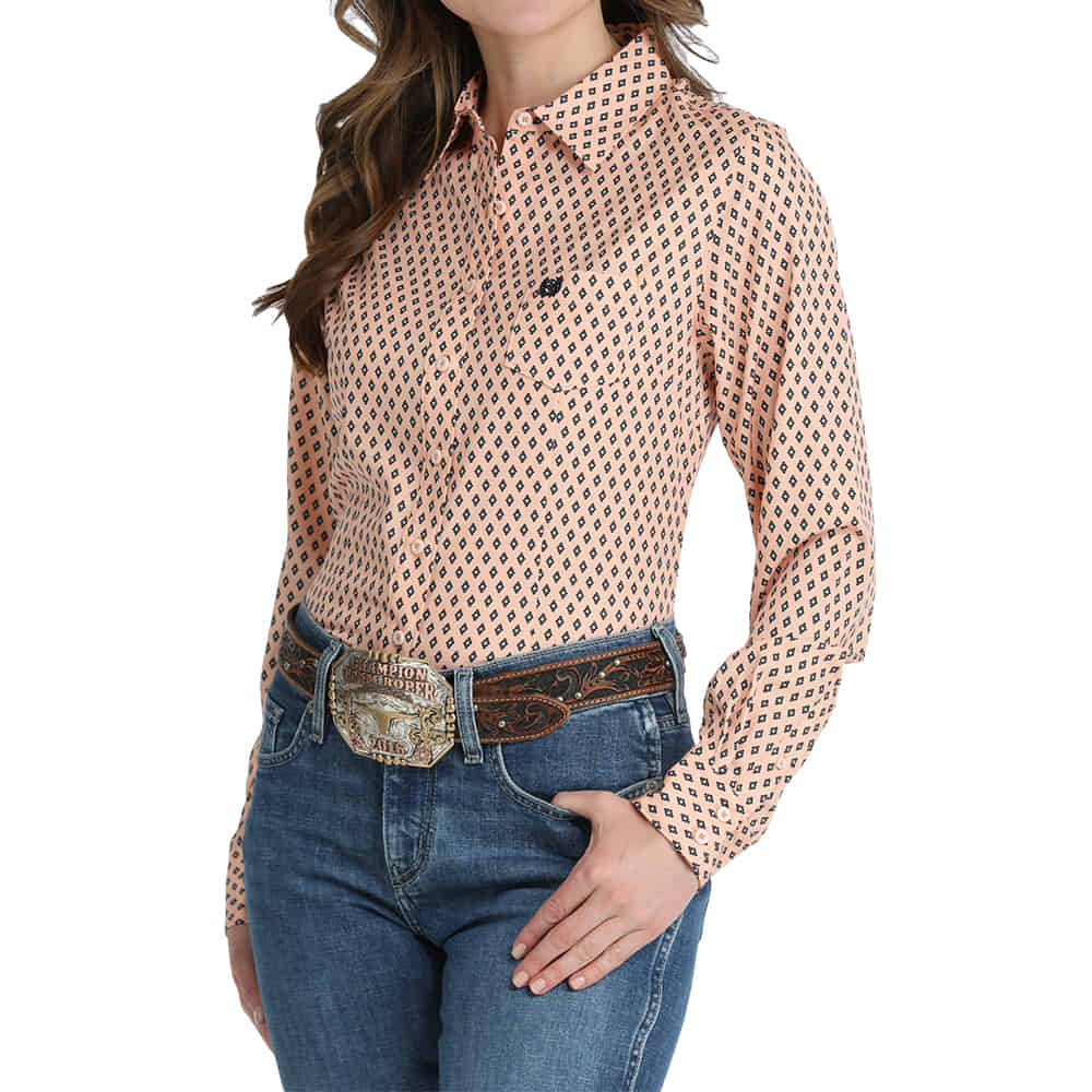Cinch Apparel Cinch Arenaflex Women's Long Sleeve Peach Button-Down Shirt