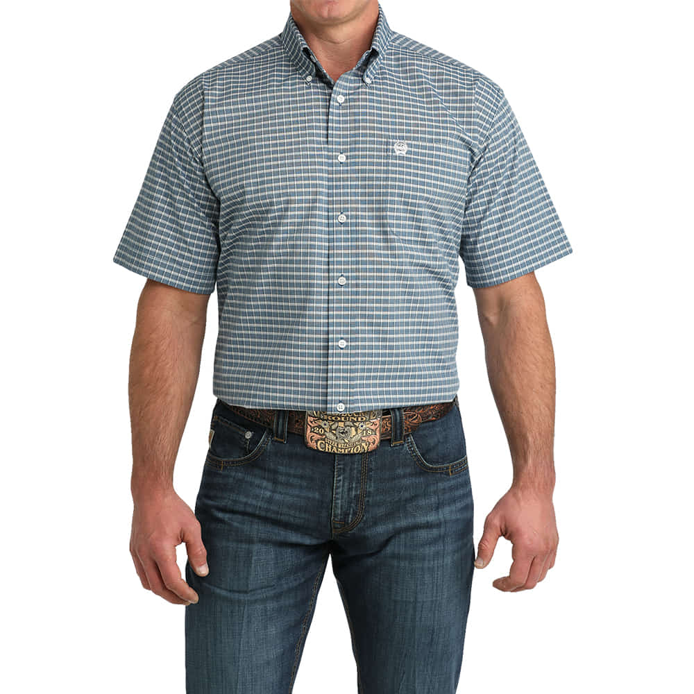 Cinch Apparel Cinch Blue Plaid Short Sleeve Button-Down Men's Shirt