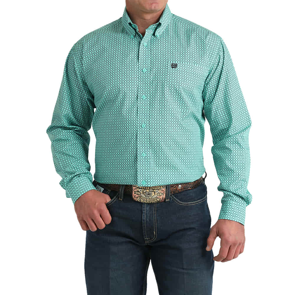 Cinch Apparel Cinch Blue Printed Long Sleeve Button-Down Men's Shirt