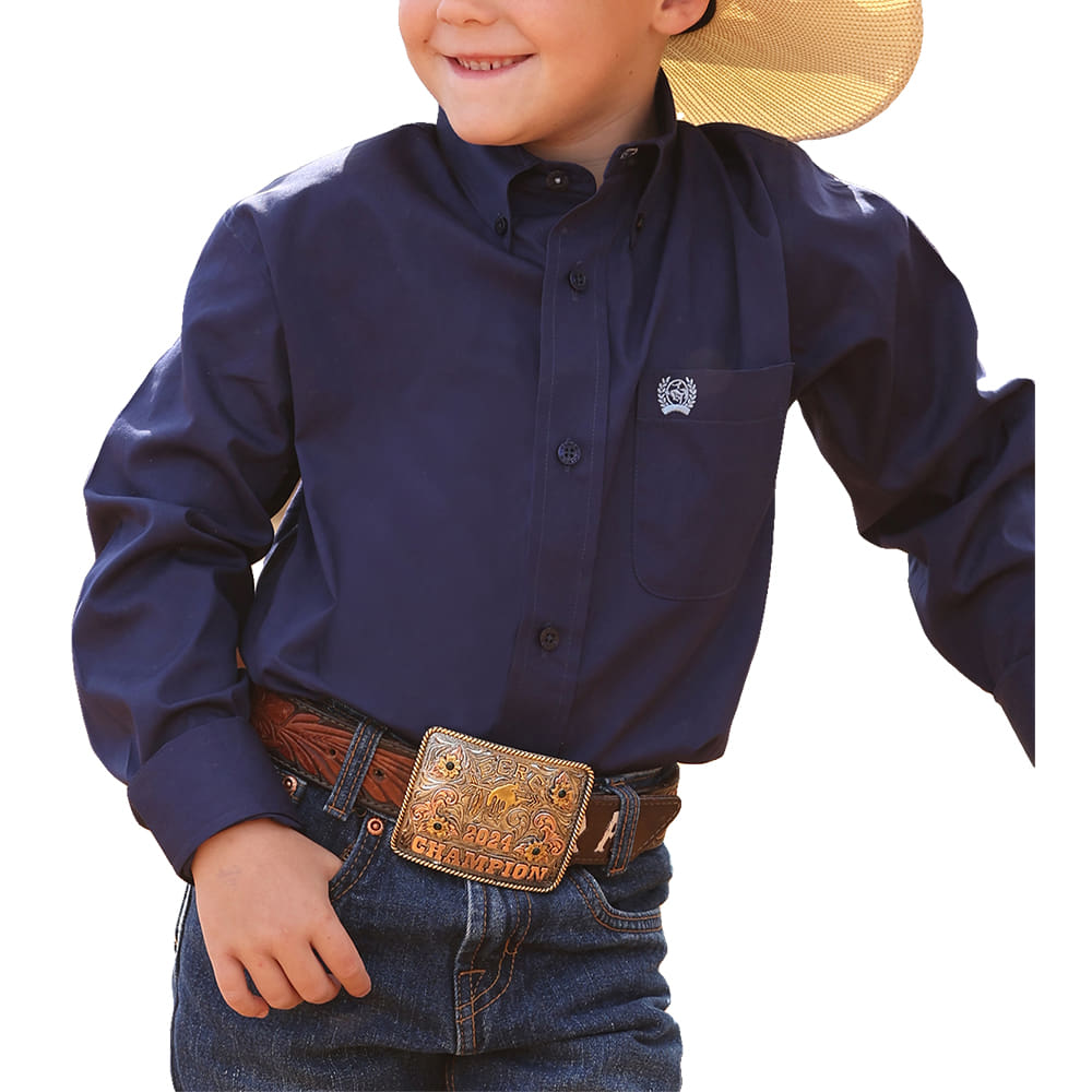 Cinch Apparel Cinch Boy's Solid Long Sleeve Button-Down Shirt in Royal Blue