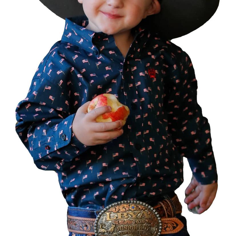Cinch Apparel Cinch Boy's Toddler Navy Long Sleeve Button-Down Shirt