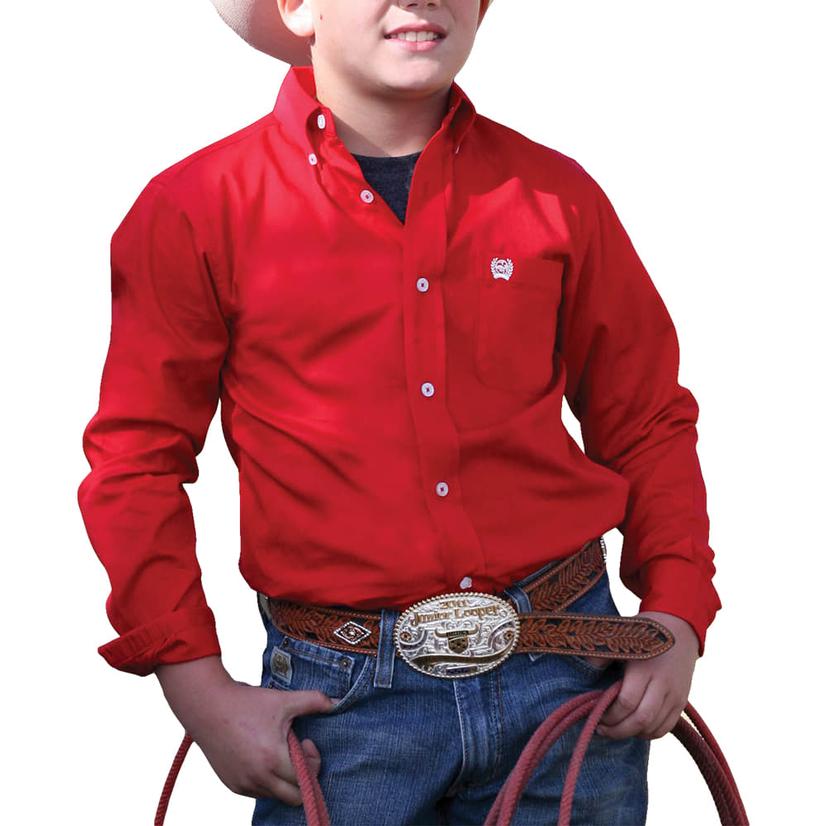 Cinch Apparel Cinch Boys Solid Red Button-Down Show Shirt