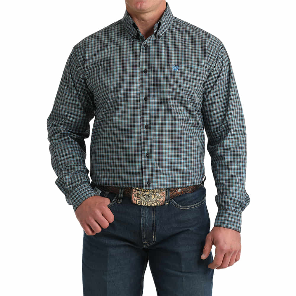 Cinch Apparel Cinch Brown Plaid Long Sleeve Button Down Mens Shirt