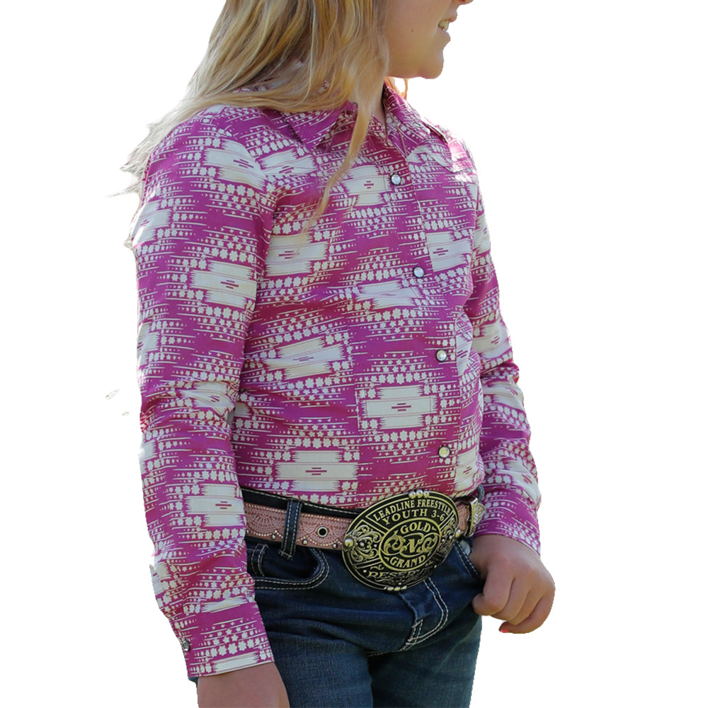 Cinch Apparel Cinch Girl's Pink Southwestern Long Sleeve Snap Shirt