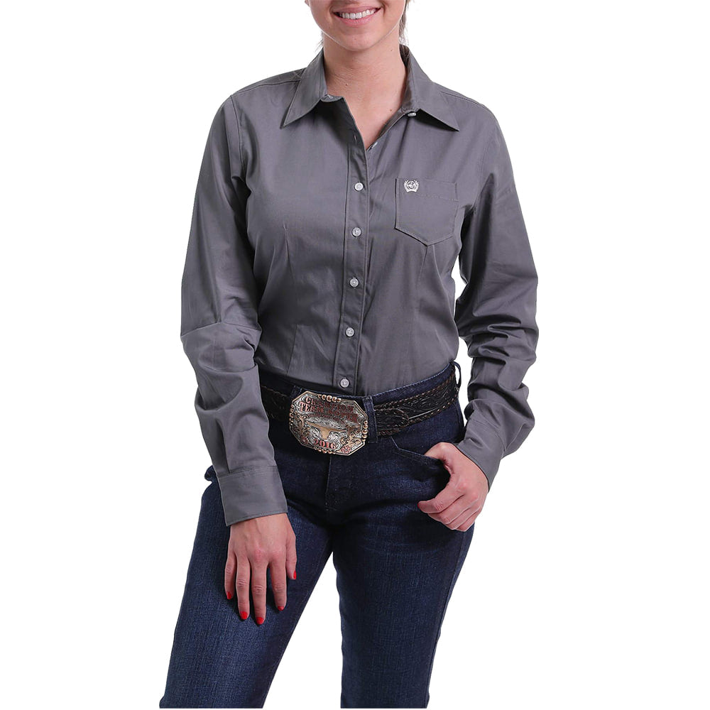 Cinch Apparel Cinch Grey Solid Long Sleeve Button-Down Women's Shirt