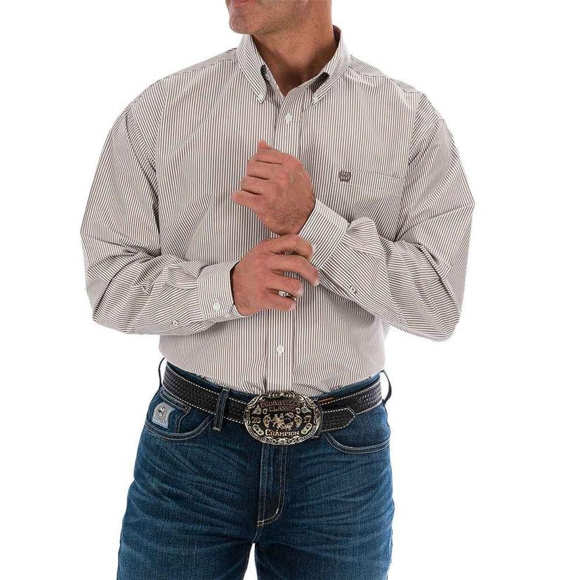 Cinch Apparel Cinch Khaki Stripe Long Sleeve Button-Down Men's Shirt