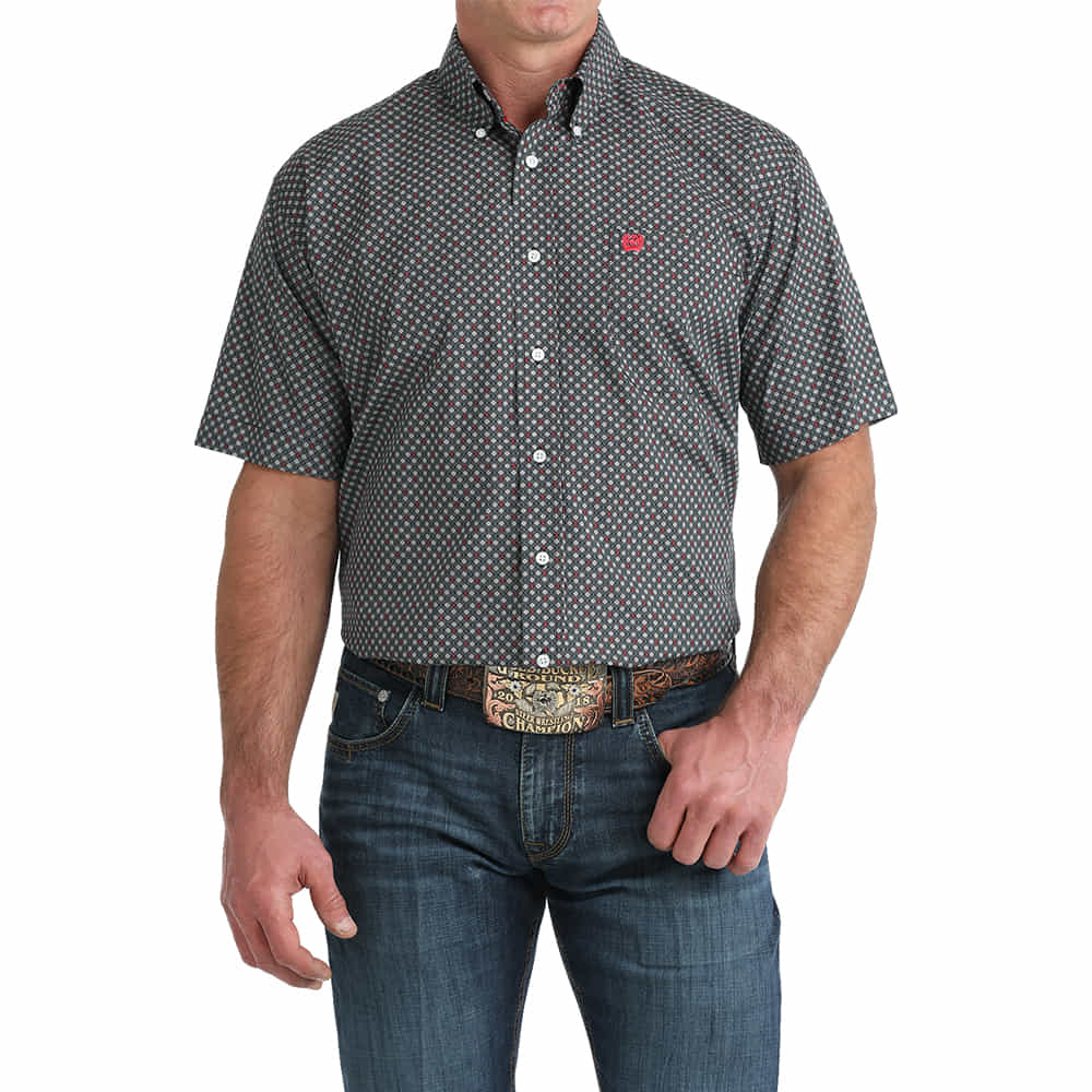 Cinch Apparel Cinch Men's Black Geo Classic Fit Short Sleeve Button-Down Shirt