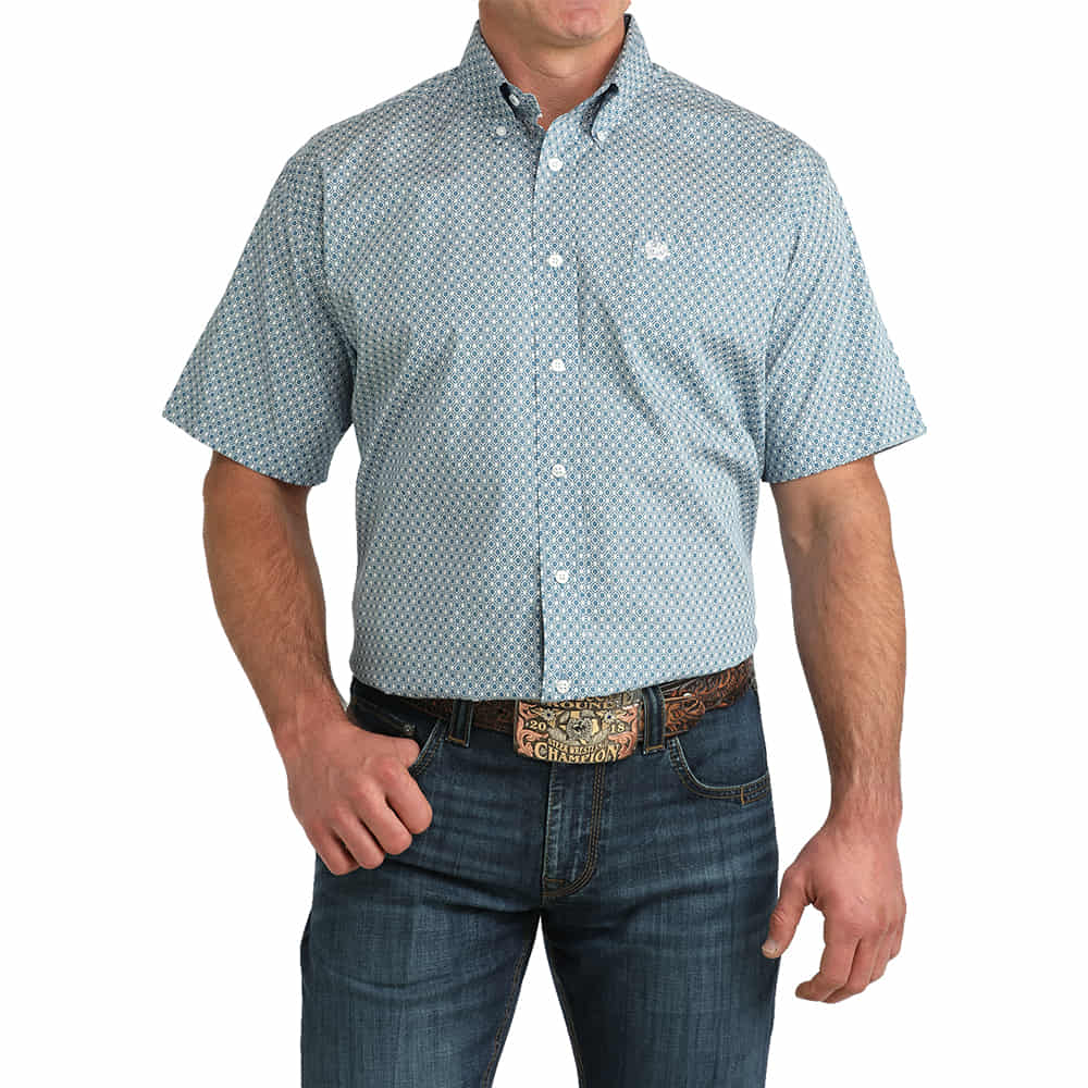 Cinch Apparel Cinch Men's Blue Geo Short Sleeve Button Down Shirt