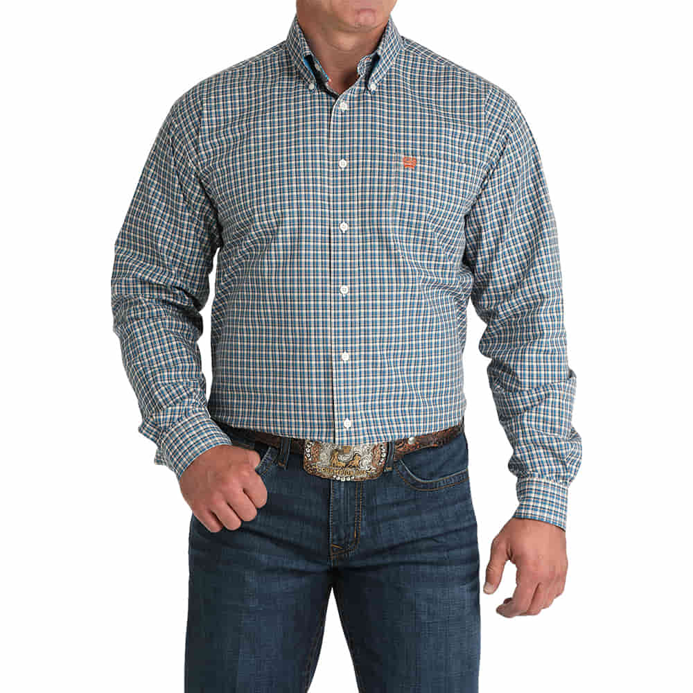 Cinch Apparel Cinch Men's Blue Plaid Long Sleeve Button-Down Shirt