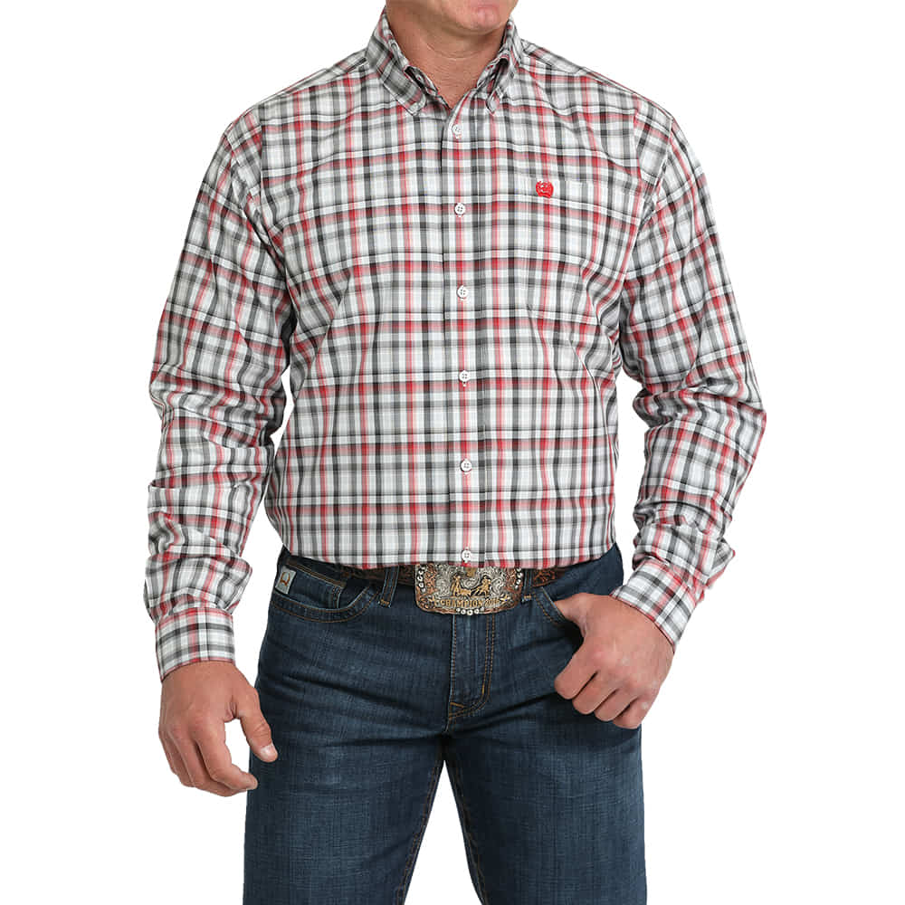 Cinch Apparel Cinch Men's Classic White Plaid Button Down Long Sleeve Shirt