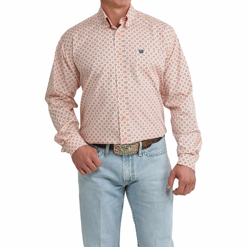 Cinch Apparel Cinch Men's Long Sleeve Button-Down Shirt in Coral