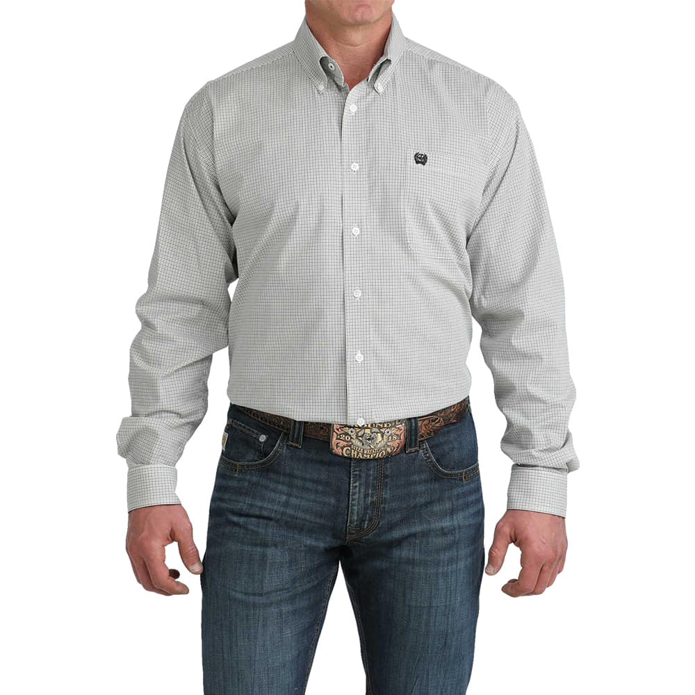 Cinch Apparel Cinch Men's Long Sleeve Plaid Button-Down Shirt in White
