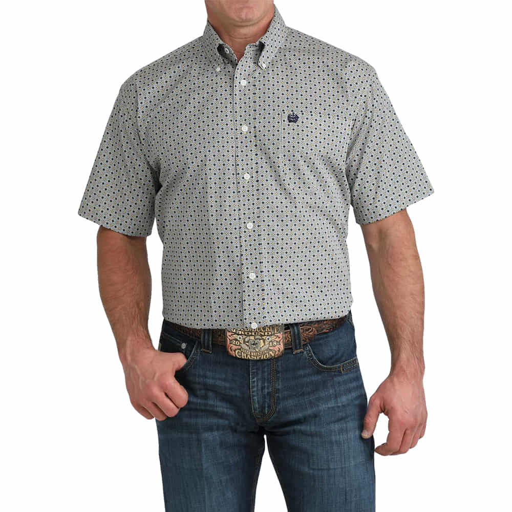 Cinch Apparel Cinch Men's Printed Long Sleeve Button-Down Shirt in Yellow