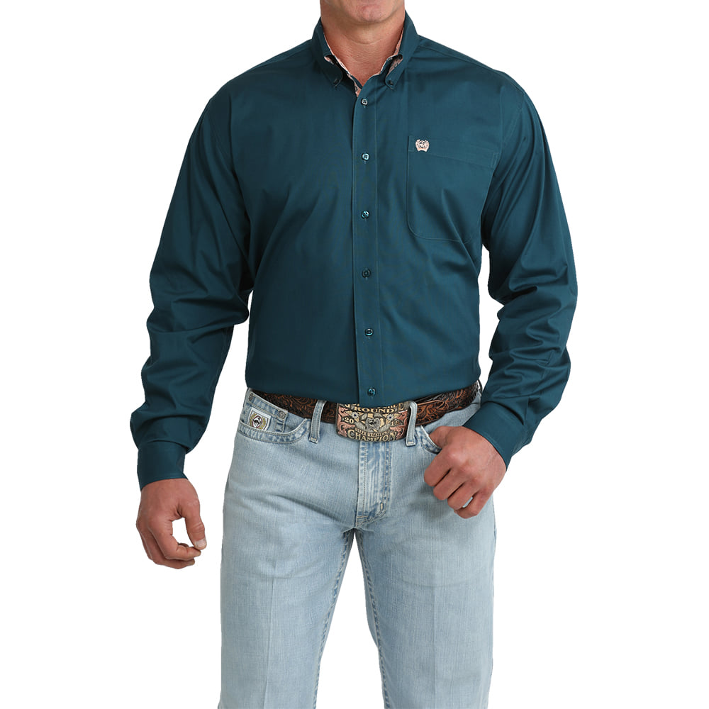 Cinch Apparel Cinch Men's Solid Teal Long Sleeve Button-Down Shirt