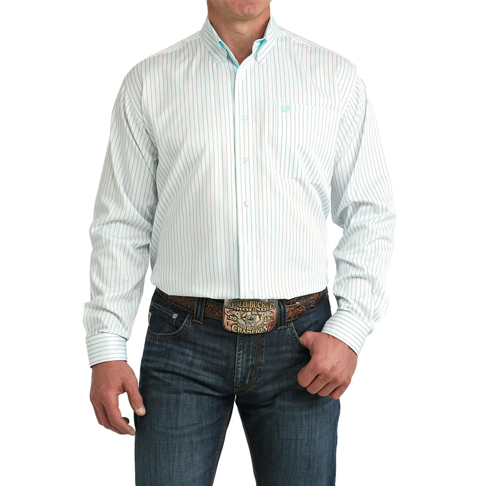 Cinch Apparel Cinch Men's White Long Sleeve Button-Down Stripe Shirt