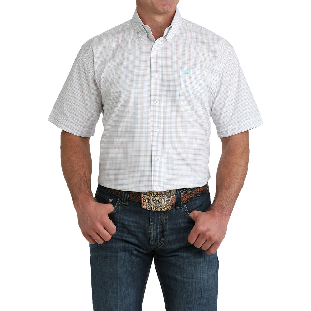 Cinch Apparel Cinch Men's White Plaid Button-Down Short Sleeve Shirt