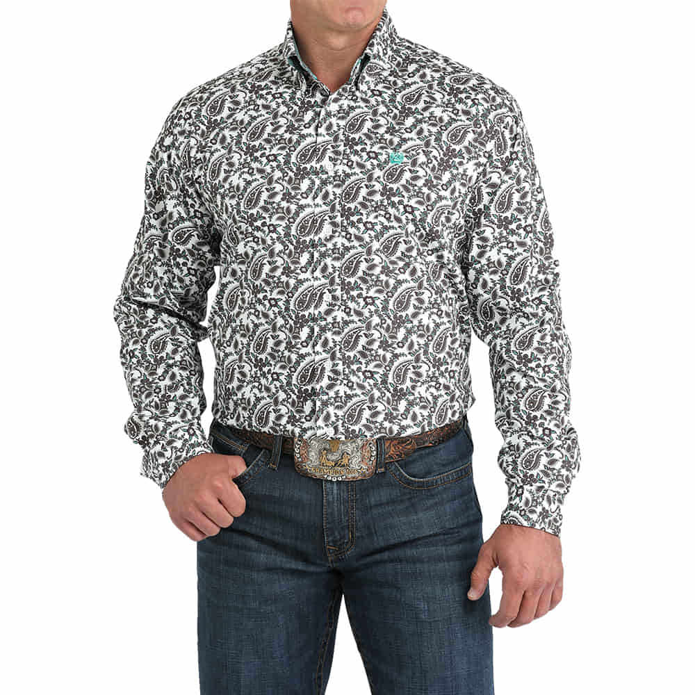 Cinch Apparel Cinch Men's White Printed Long Sleeve Button-Down Shirt
