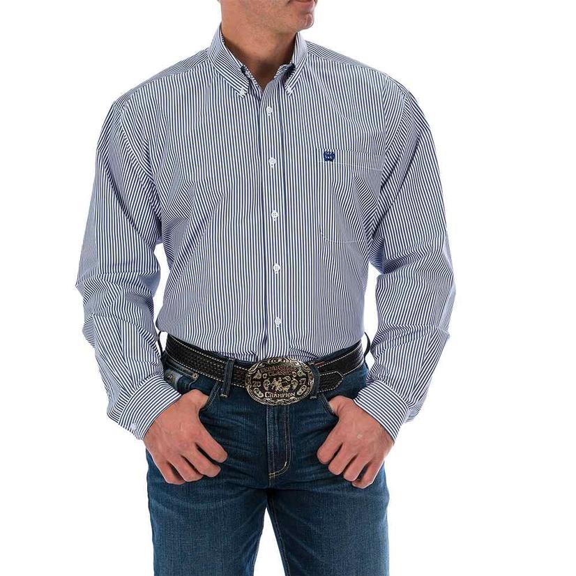 Cinch Apparel Cinch Mens Royal Tencil Stripe Long Sleeve Western Shirt