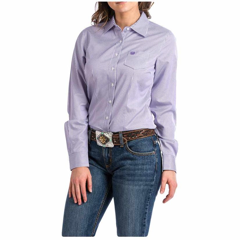 Cinch Apparel Cinch Purple Tencel Stripe Button Down Long Sleeve Women's Shirt