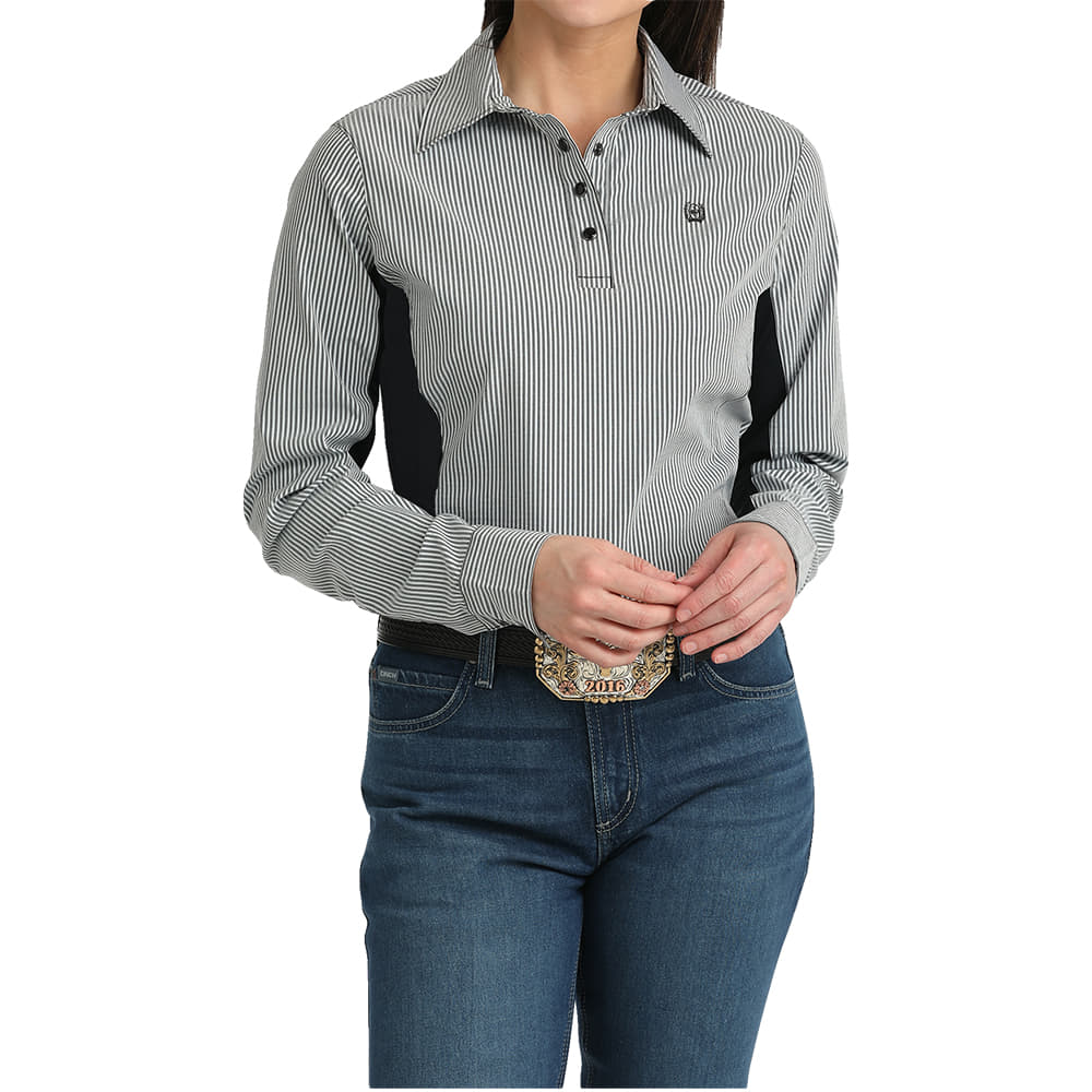 Cinch Apparel Cinch Women's Seersucker Long Sleeve Shirt in Black and White