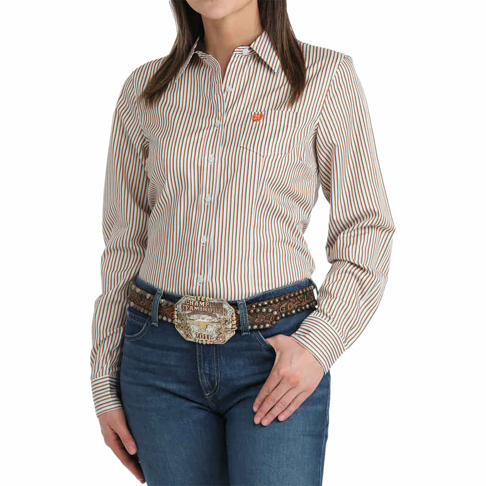 Cinch Apparel Cinch Women's Striped Long Sleeve Button-Down Tencel Shirt
