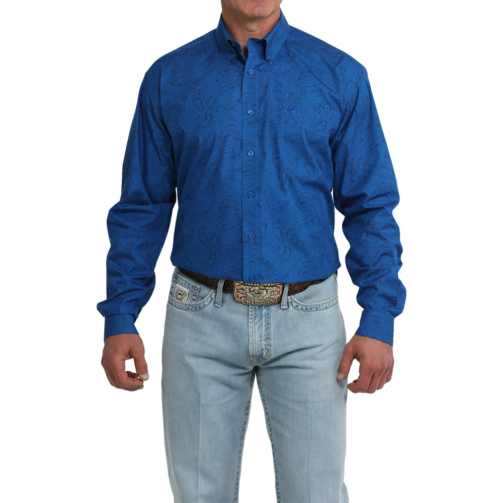 Cinch Apparel MENS LONG SLEEVE PRINTED BUTTON DOWN SHIRT IN ROYAL BBLUE