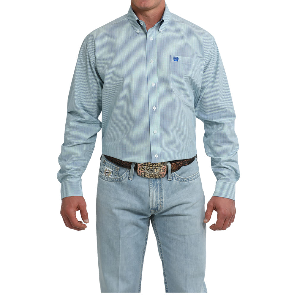 Cinch Apparel MENS PLAID LONG SLEEVE BUTTON DOWN SHIRT IN WHITE