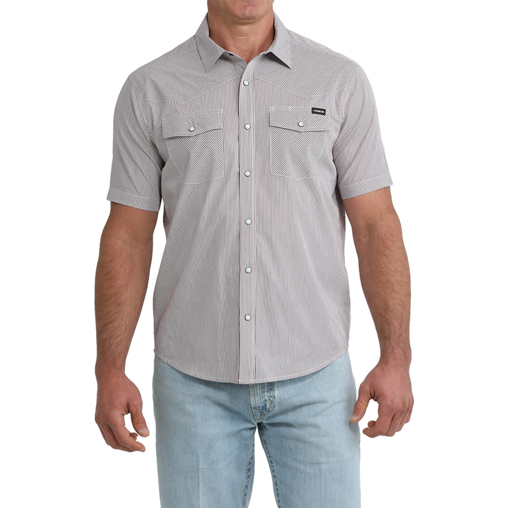 Cinch Apparel Mens Short Sleeve Stripe Camp Shirt