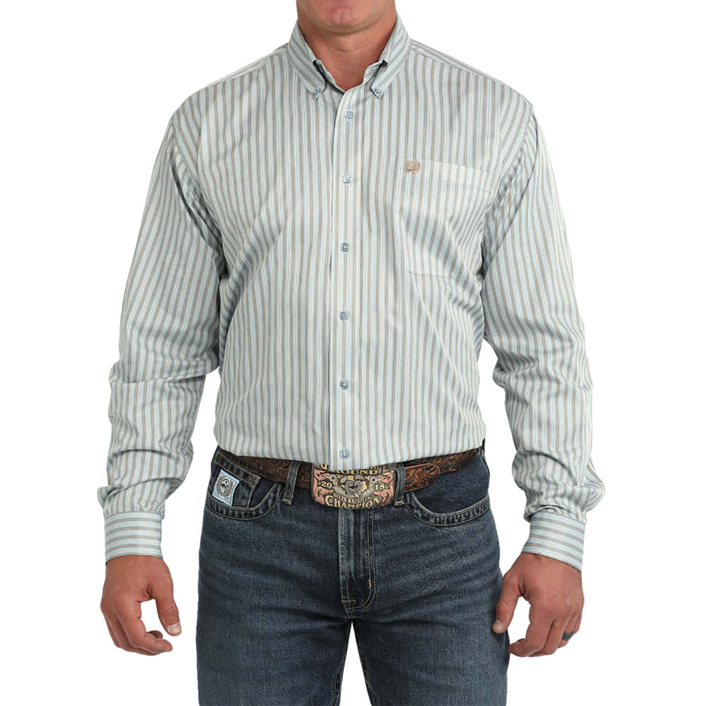 Cinch Apparel Tencel Long Sleeve Stripe Button Down