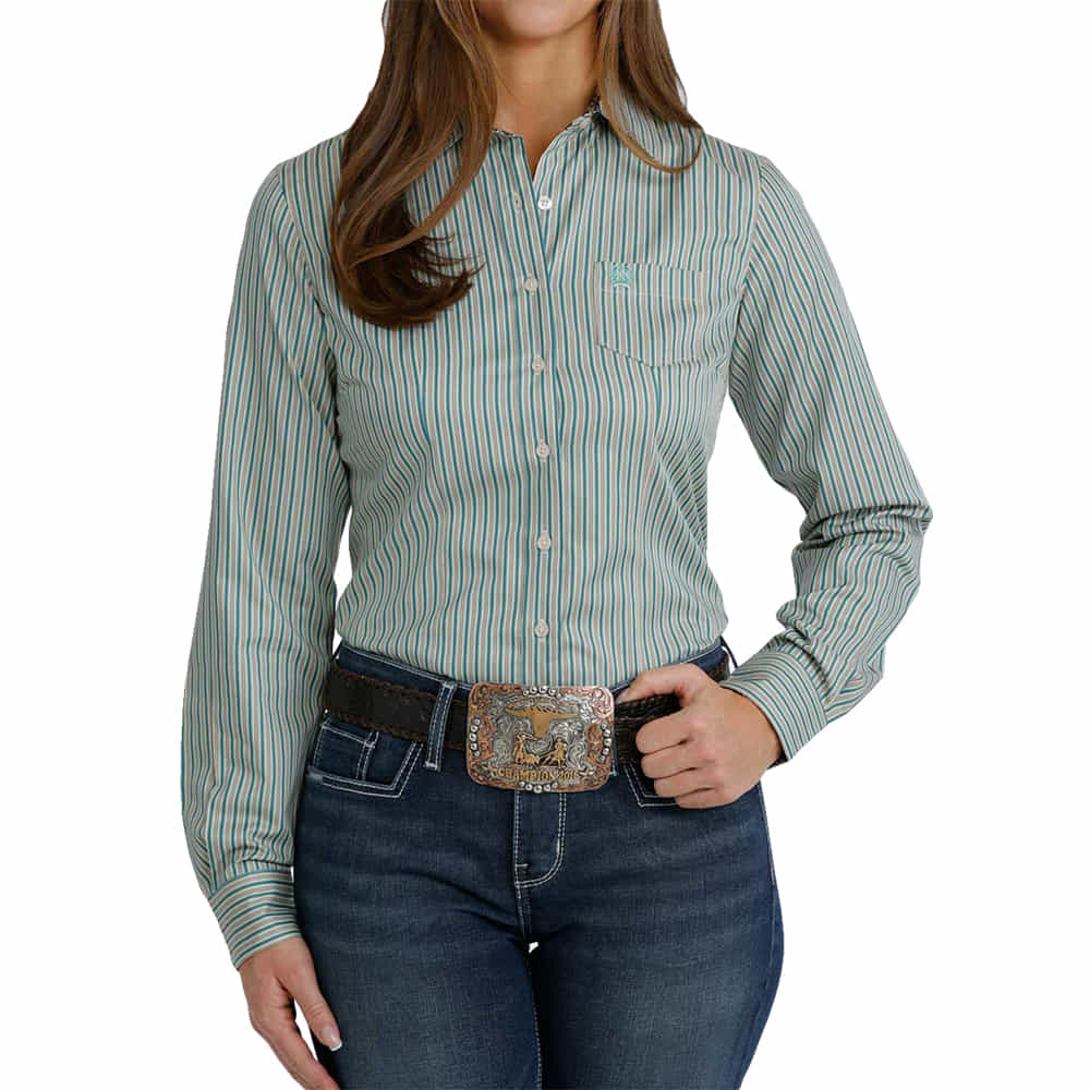Cinch Apparel Womens Long Sleeve Stripe Tencel Shirt