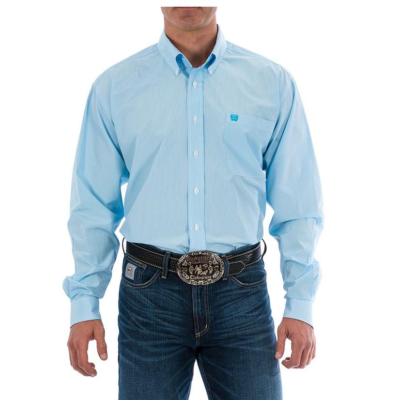 Cinch Cinch Mens Light Blue Tencil Stripe Long Sleeve Button Down Shirt