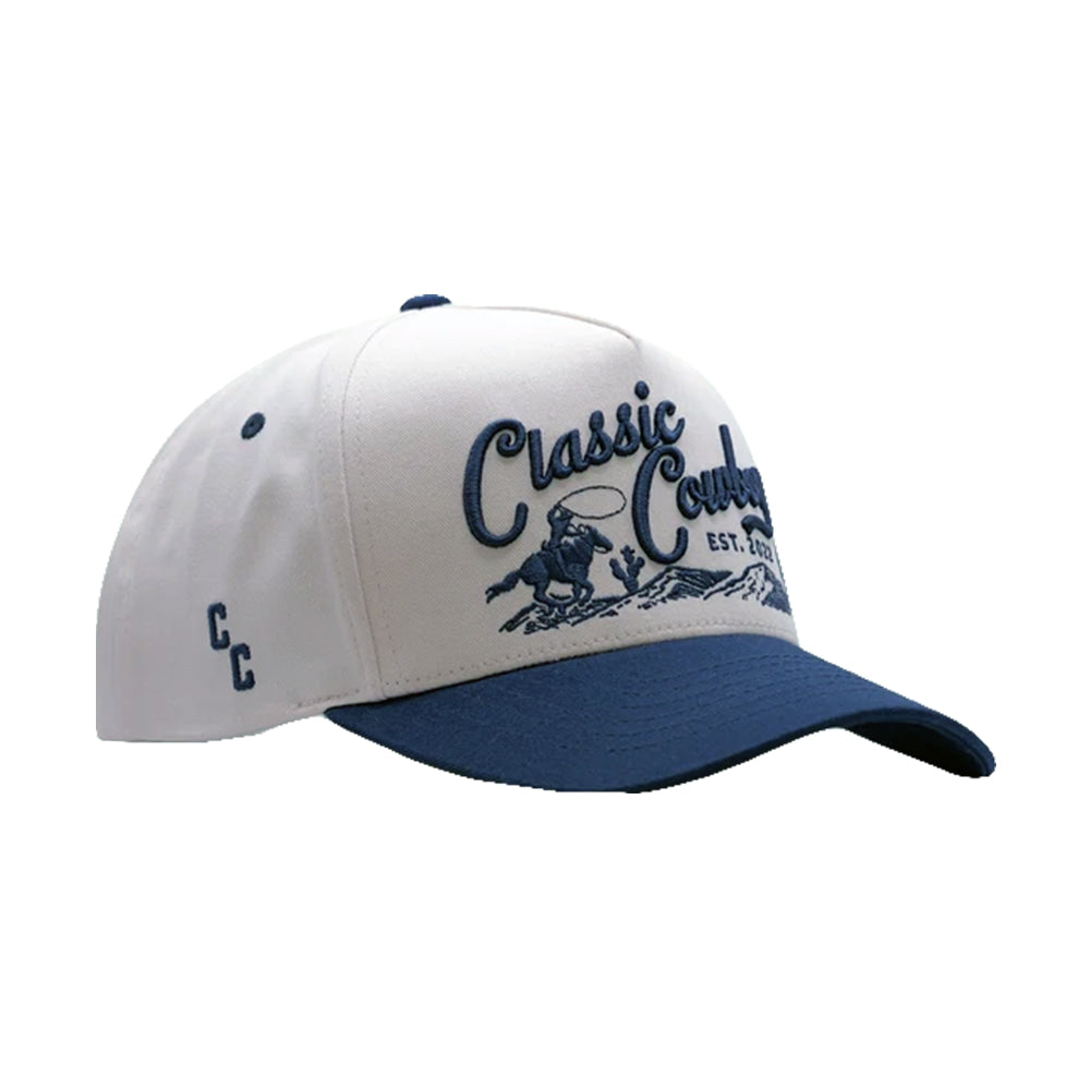 Classic Cowboy Hats Classic Cowboy The Frontier Roper Cap in Off White and Navy