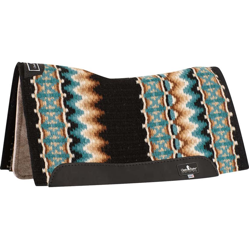 Classic Equine Tack 30"X34" / Black/Turquoise Classic Equine ESP Contoured Wool Top Saddle Pad 30x34x3/4