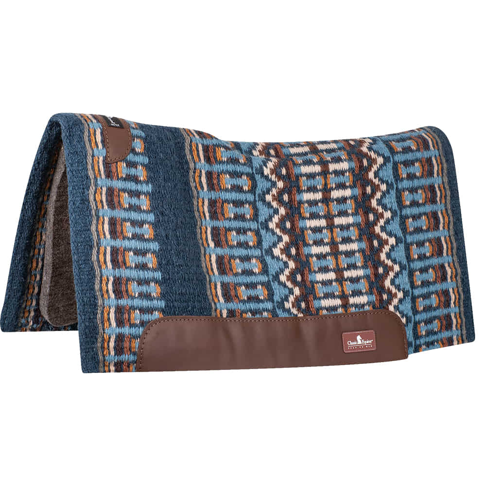 Classic Equine Tack 32"X34" / Navy/Steel Grey / Black Classic Equine Classic Wool Top 32 x 34 Saddle Pad