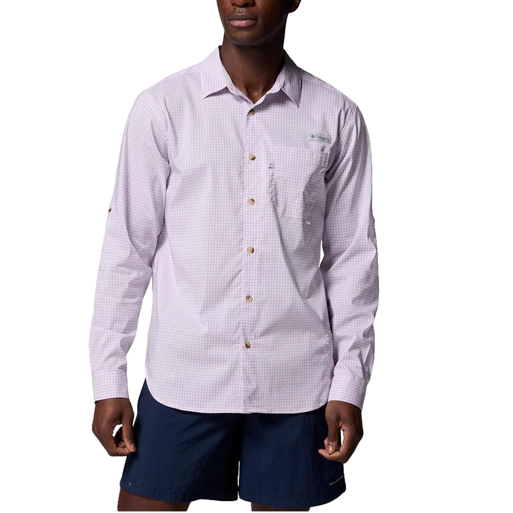 Columbia Sportswear Apparel Columbia Harbor Peak Lavender Pearl Gingham Long Sleeve Men's Shirt