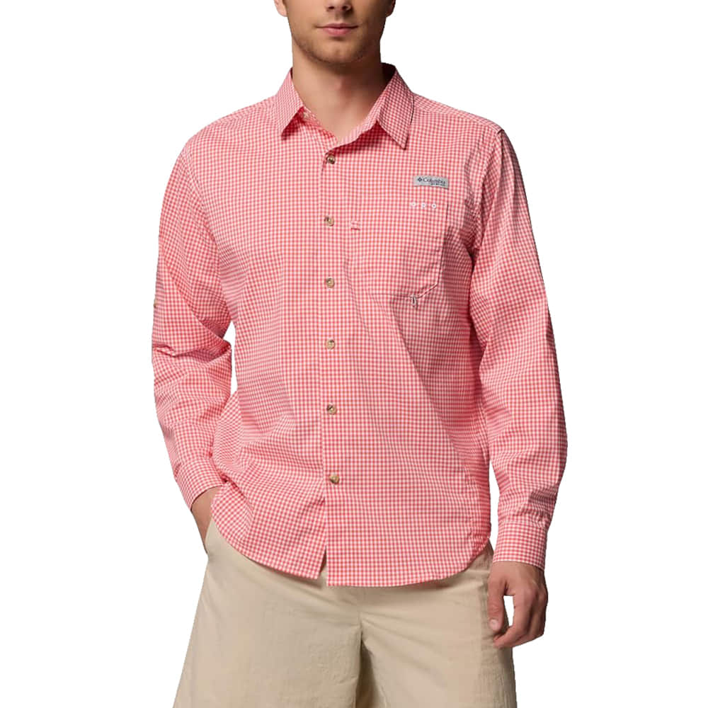Columbia Sportswear Apparel Columbia Harbor Peak Men's Long Sleeve Shirt In Melonade Micro Gingham