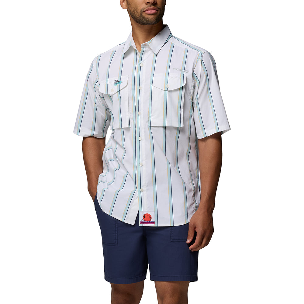 Columbia Sportswear Apparel Columbia Sportswear BOYS SUPER SLACK TIDE SHORT SLEEVE CAMP SHIRT IN VINTAGE BLUE UNDERSEA